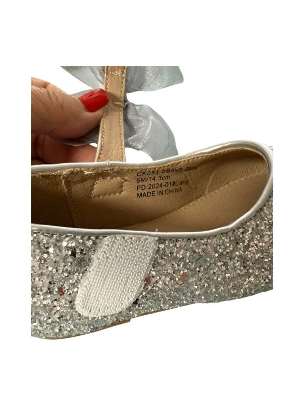 Kiderence Toddler Little Girl Glitter Ballet Flat~Sz 6M~Silver Bow Sparkle P7 15